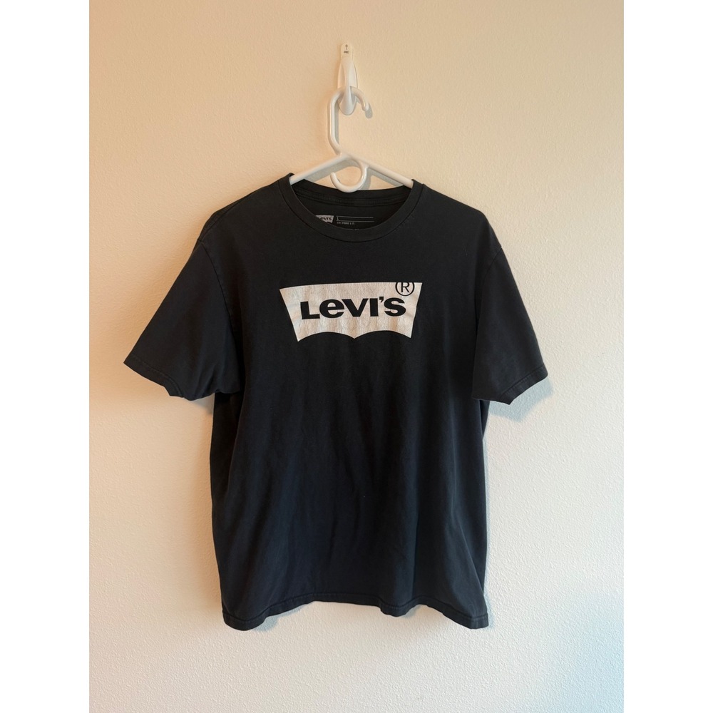 Levis Mens Graphic Batwing Logo T-Shirt Black Short Sleeve Cotton Size Large